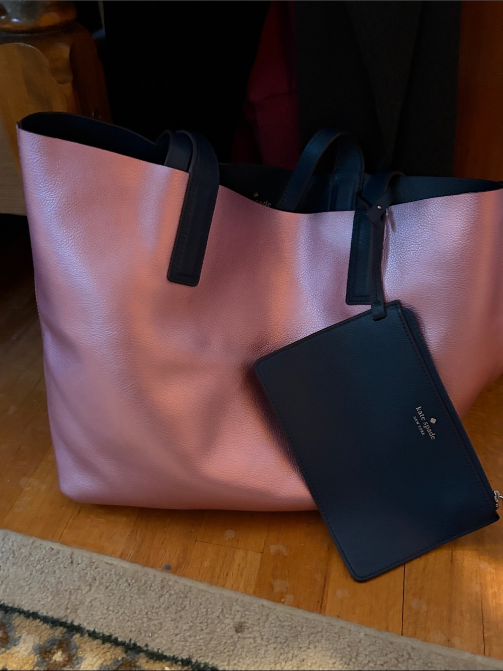 kate spade Navy Blue and Pink Reversible Leather Tote Shoulder Bag - Picture 5 of 5